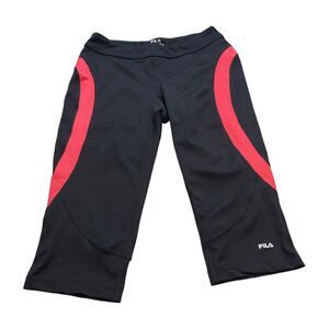 Fila Capri Leggings Sports Women's Small Black Red Elastic Waist Straight Leg